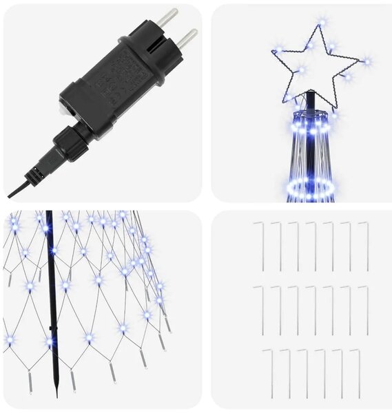 LED božićno drvce 180 cm 230 LED lampica Plava Željezo Crna - Plava 180 cm