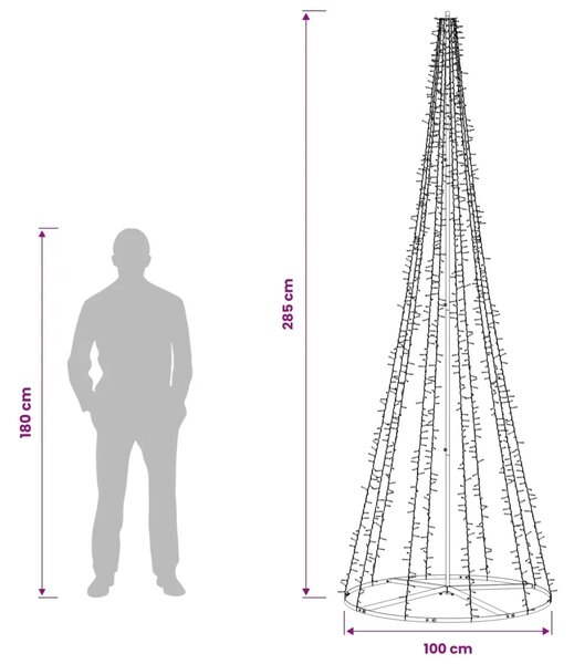 LED božićno drvce 285 cm 1550 LED lampica Topla bijela Čelik - 285 cm