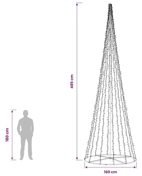 LED božićno drvce 485 cm 3000 LED lampica Topla bijela Čelik - 485 cm