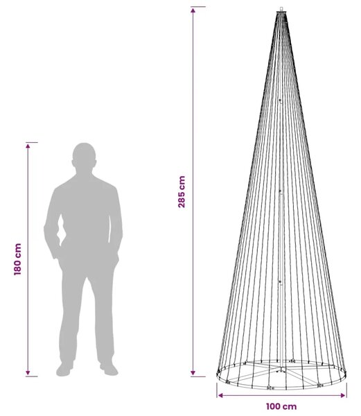 LED božićno drvce 285 cm 744 LED lampica Topla bijela Željezo - 285 cm