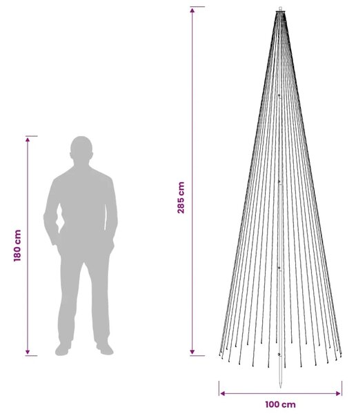 LED božićno drvce 285 cm 744 LED lampica Topla bijela Željezo - 285 cm