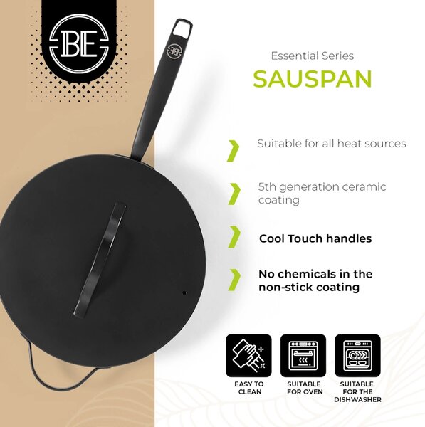 BE Living Duboka tava s poklopcem Essential Black 28 cm