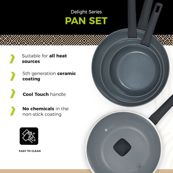 BE Living Set 3 tave 20-24-28 cm + wok s poklopcem 28 cm Delight Black