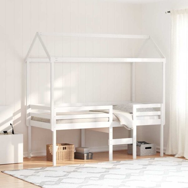 Visoki krevet s krovom bijeli 75 x 190 cm od masivne borovine - Bijela / 75 x 190 cm