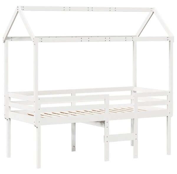 Visoki krevet s krovom bijeli 75 x 190 cm od masivne borovine - Bijela / 75 x 190 cm