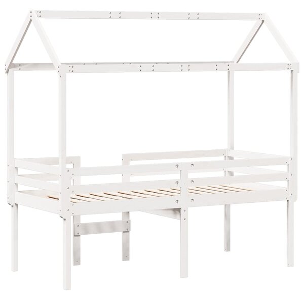 Visoki krevet s krovom bijeli 75 x 190 cm od masivne borovine - Bijela / 75 x 190 cm