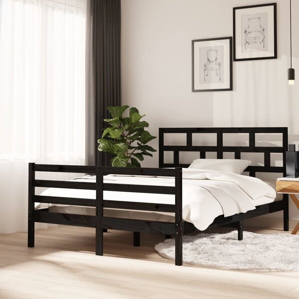 VidaXL Okvir za krevet od masivne borovine crni 140 x 200 cm