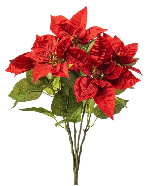Umjetni božićni cvijet Poinsettia 42 cm crvene boje s 5 cvjetova