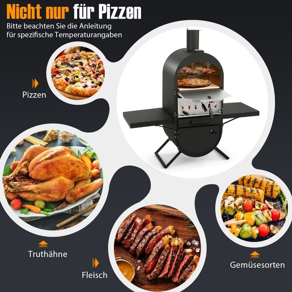 Vanjska peć za pizzu s bočnim policama, rešetka za roštilj od nehrđajućeg čelika, lopata za pizzu za vrt