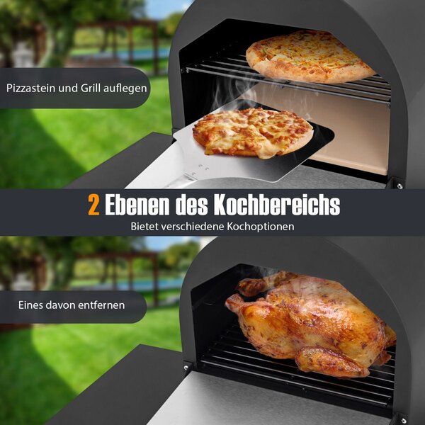 Vanjska peć za pizzu s bočnim policama, rešetka za roštilj od nehrđajućeg čelika, lopata za pizzu za vrt
