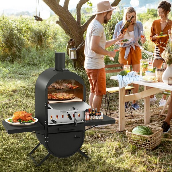 Vanjska peć za pizzu s bočnim policama, rešetka za roštilj od nehrđajućeg čelika, lopata za pizzu za vrt