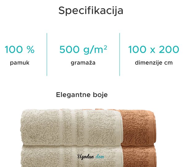 Ručnik Comfort Maxi 100x200 cm smeđa, 100% pamuk