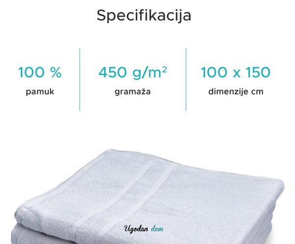 Hotelski ručnik Deluxe 100 x 150 cm bijeli, 100% pamuk