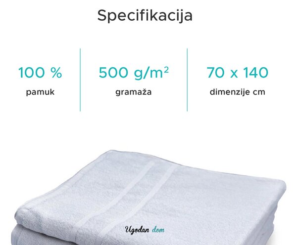 Hotelski ručnik Royal 70x140 cm bijeli, 100% pamuk
