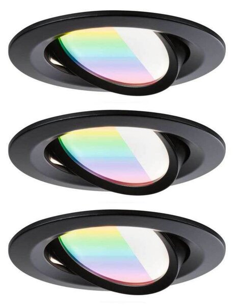 Paulmann Nova Coin Smart Black RGBW, 3-pak LED ugradbenih svjetiljki, promjer, prigušiva, Crno, Dnevni boravak/blagovaonica, Aluminij, Montaža na strop