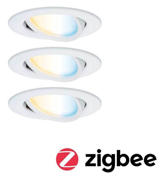 Paulmann Nova Coin pametni LED ugradbeni reflektor, bijela, CCT, set od 3, prigušiva, Bijela, Dnevni boravak/blagovaonica, Aluminij, Montaža na strop