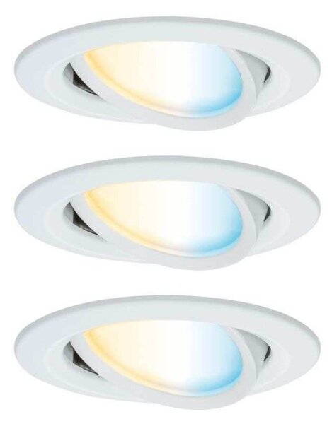 Paulmann Nova Coin pametni LED ugradbeni reflektor, bijela, CCT, set od 3, prigušiva, Bijela, Dnevni boravak/blagovaonica, Aluminij, Montaža na strop