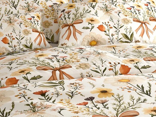 Set krep posteljine FLORAL RIBBON POLY šareno + plahta Jersey 180 x 200 cm svijetlo bež, dvostruko krevet
