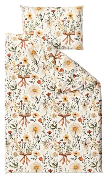 Set krep posteljine FLORAL RIBBON POLY šareno + plahta Jersey 180 x 200 cm svijetlo bež, dvostruko krevet