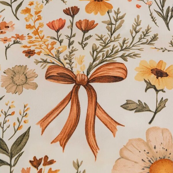 Set krep posteljine FLORAL RIBBON POLY šareno + plahta Jersey 180 x 200 cm svijetlo bež, dvostruko krevet