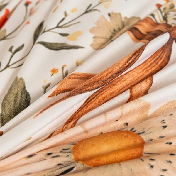 Set krep posteljine FLORAL RIBBON POLY šareno + plahta Jersey 180 x 200 cm svijetlo bež, dvostruko krevet