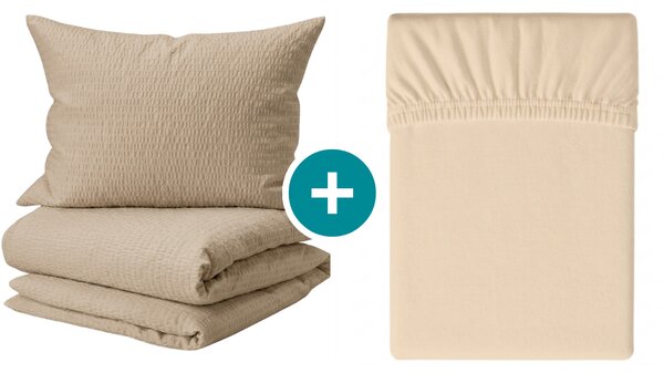 Set krep posteljina TAUPEXA svijetlosmeđe + plahta Jersey 180 x 200 cm svijetlo bež, bračno