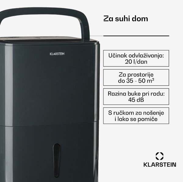 Klarstein DryFy20 Odvlaživač zraka 420 W 20l/d 230m³/h 35-50m² DrySelect 45dB Siva