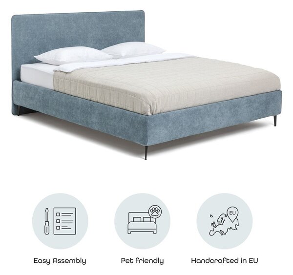 Plavi tapecirani bračni krevet s podnicom 160x200 cm Noira Slim – Bonami Selection