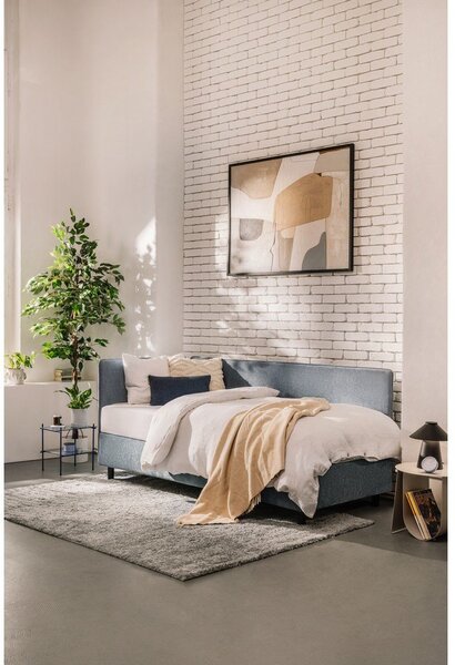 Plavi tapecirani krevet s prostorom za odlaganje s madracem 90x200 cm Avela – Bonami Selection