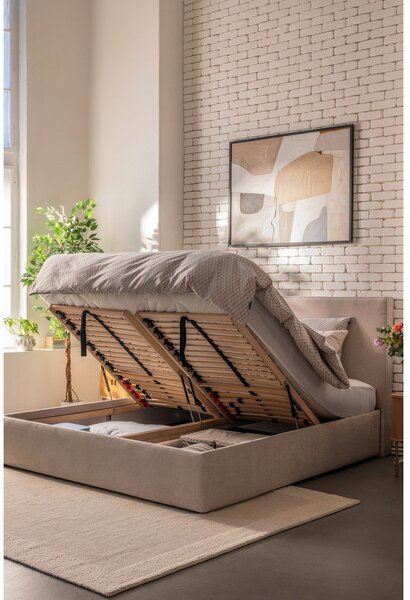 Bež tapecirani bračni krevet s podnicom i prostorom za odlaganje 160x200 cm Thessa Pillow – Bonami Selection