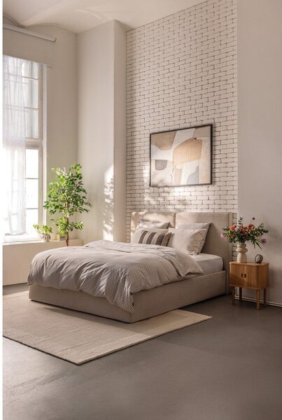 Bež tapecirani bračni krevet s podnicom i prostorom za odlaganje 180x200 cm Thessa Bold – Bonami Selection