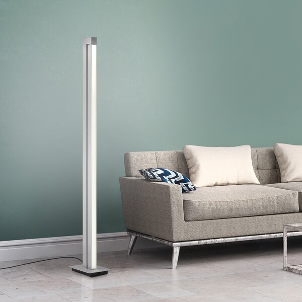 PURE Lines LED podna lampa, srebrna, daljinski upravljač, 140 cm, prigušiva, Sivo, Dnevni boravak/blagovaonica, Metal