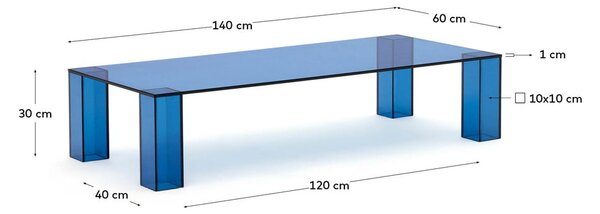 Plavi stakleni stolić za kavu 60x140 cm Adularia – Kave Home