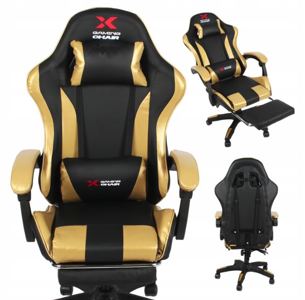 Xgaming gaming stolica s naslonom za noge - crna i zlatna