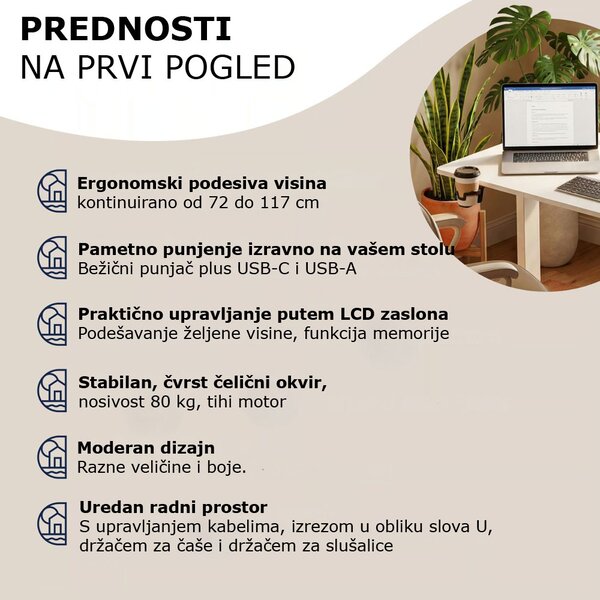 Podesivi uredski stol FLEXI, 140x70x72–117cm, bijela Casaria