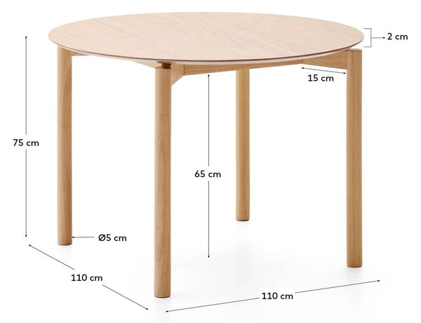 Okrugao blagovaonski stol u dekoru jasena ø 110 cm Indara – Kave Home
