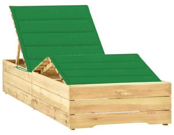VidaXL Ležaljka za sunčanje sa zelenim jastukom impregnirana borovina