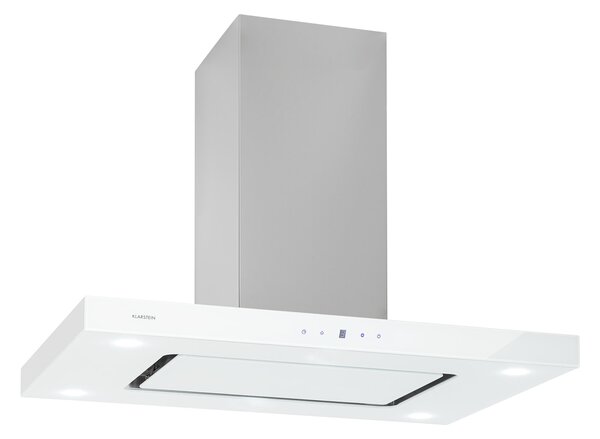 Klarstein Valeria, otočna napa, 90 cm, 650 m³ / h, dodir, energetski razred A, LED, staklo, nehrđajući čelik, bijela