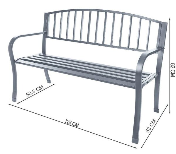 Vrtna klupa od aluminija s naslonom 125 x 53 x 82 cm Siva