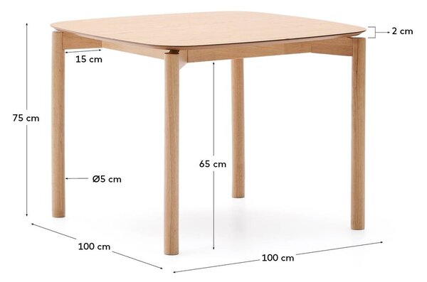 Blagovaonski stol u dekoru jasena 100x100 cm Indara – Kave Home