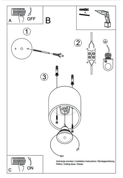 Crna stropna lampa Sollux Roda