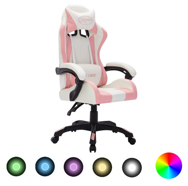 VidaXL Igraća stolica s RGB LED svjetlima roza i crna od umjetne kože