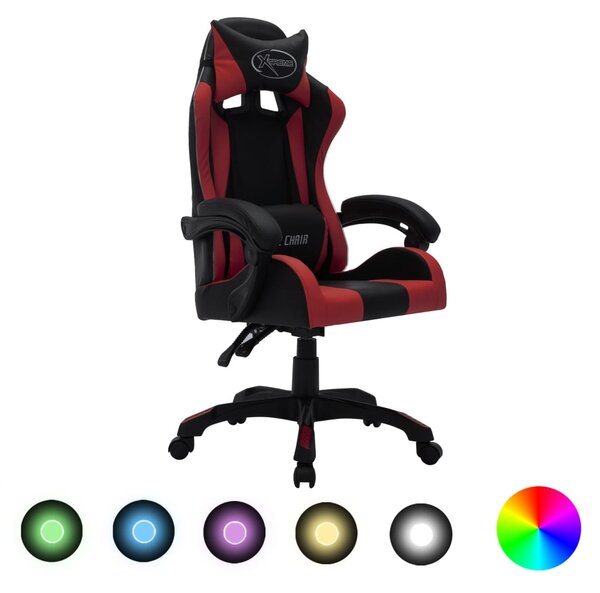 VidaXL Igraća stolica RGB LED boja vina i crna od umjetne kože