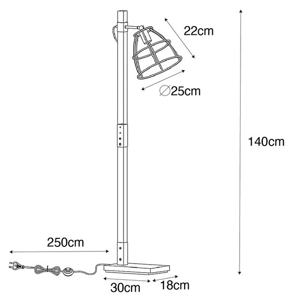 Industrijska podna lampa tamno siva s drvom - Arthur