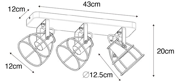 Industrijska točka tamno siva i drvo podesiva 3 svjetla - Arthur
