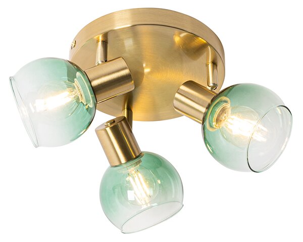 Art Deco stropna lampa zlatna sa zelenim staklom 3 svjetla - Vidro