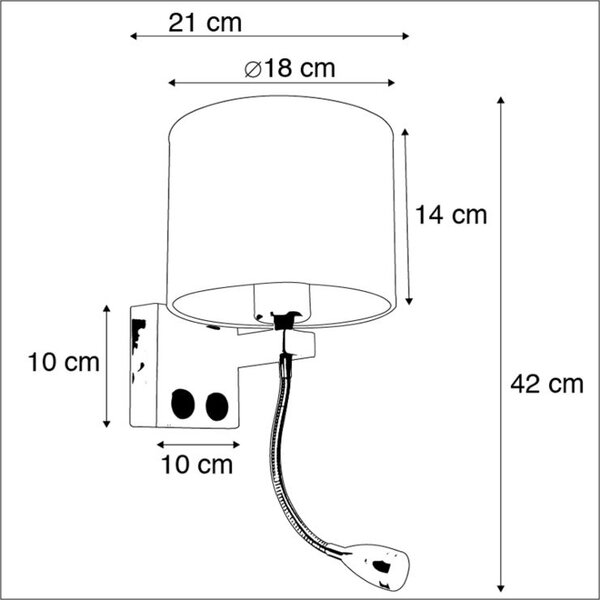 Zidna lampa čelik sa flex krakom i sjenilom bijela 18 cm - Brescia Combi