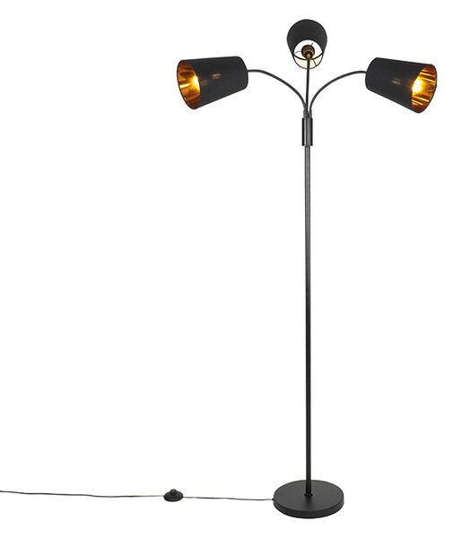 Moderna podna svjetiljka crna 3 svjetla - Carmen