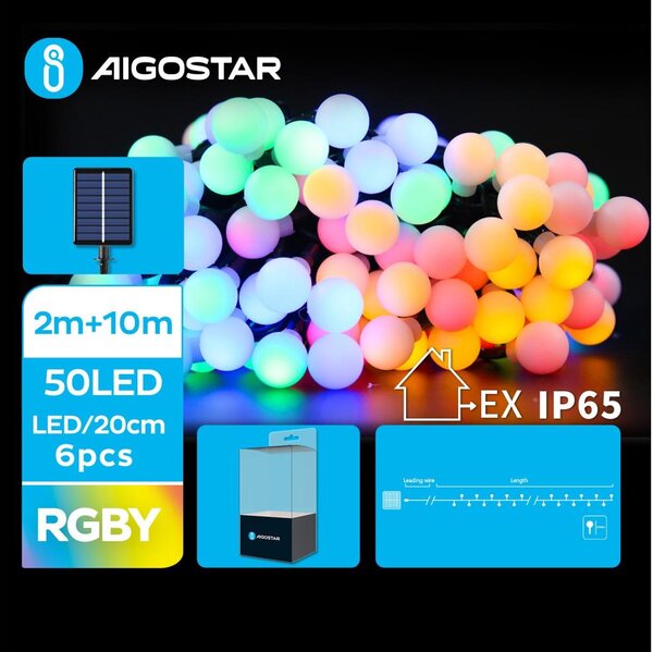 Aigostar - LED Solarni dekorativni lanac 50xLED/8 funkcija 12m IP65 multicolor