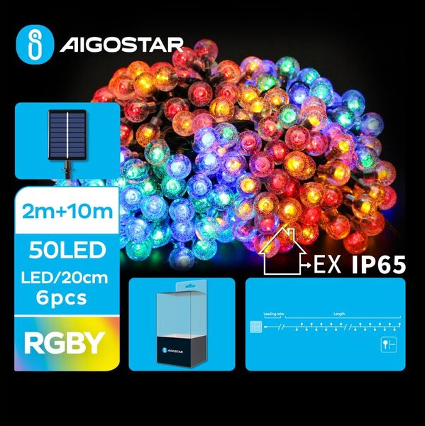 Aigostar - LED Solarni dekorativni lanac 50xLED/8 funkcija 12m IP65 multicolor